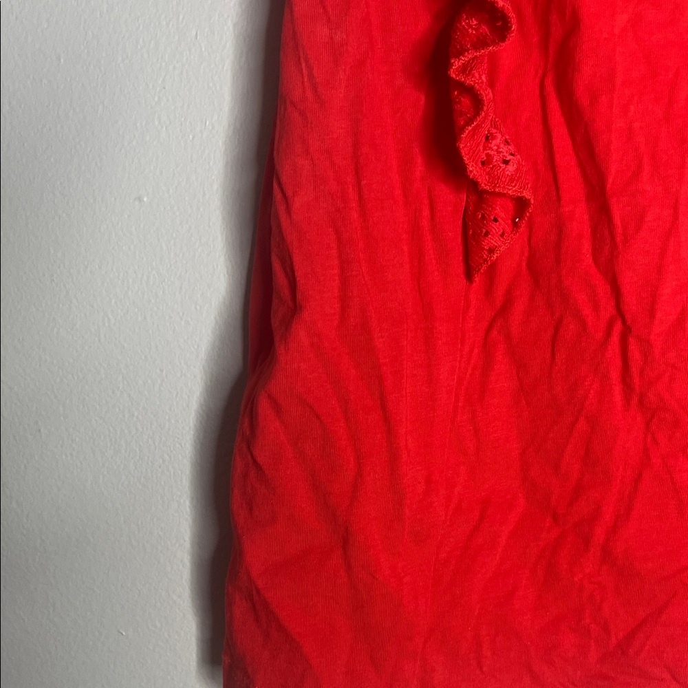Red Ruffle Sleeve Women's Tee - Picture 4 of 5